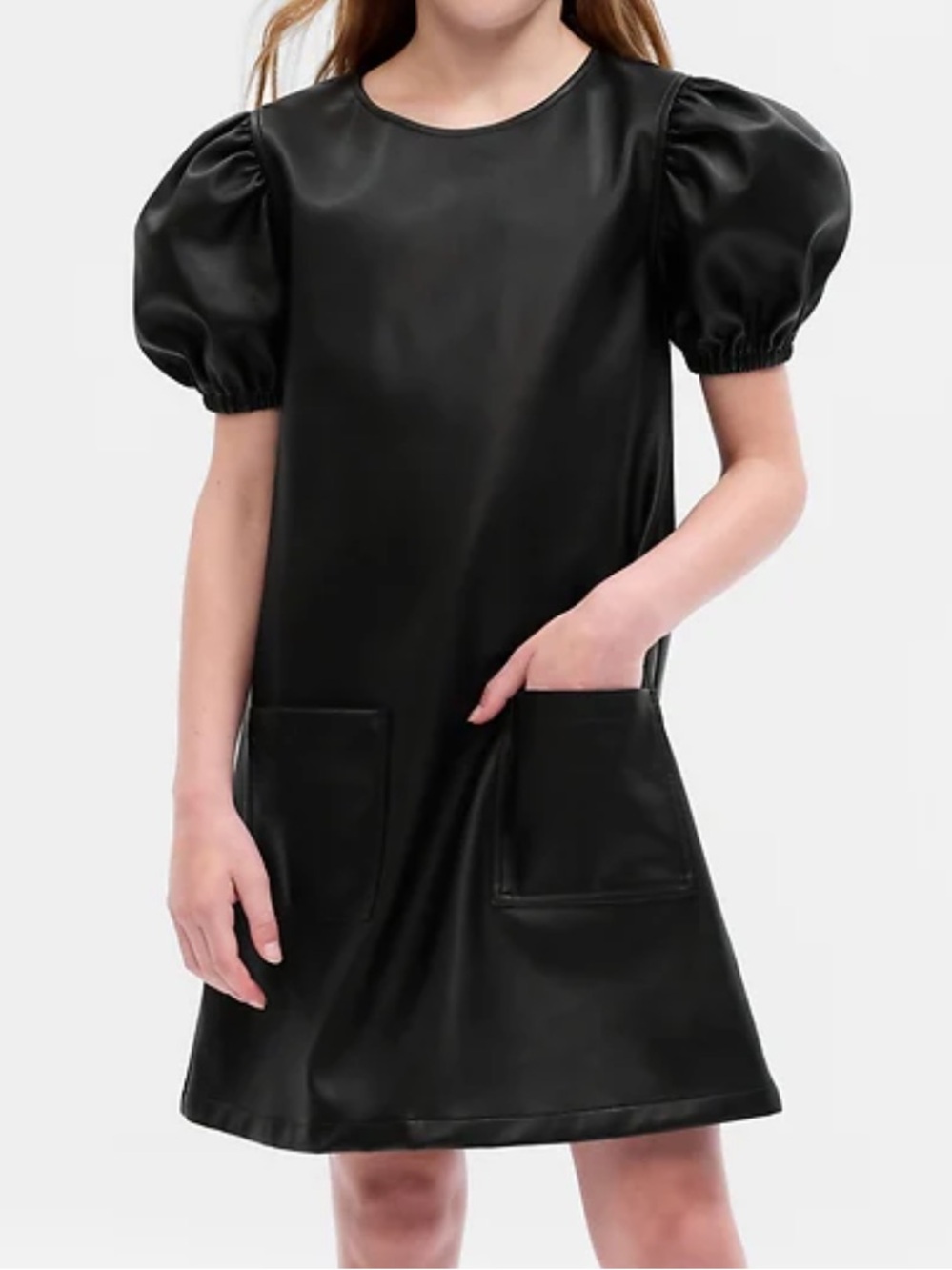 GAP KIDS Girls Puff Sleeve Vegan Leather Dress